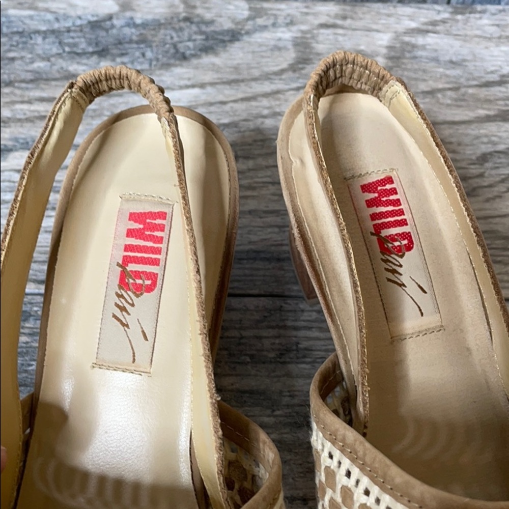 Wild Pair Boho Leather Slip On Basketweave Mule Heels Tan 7.5B - Picture 14 of 15